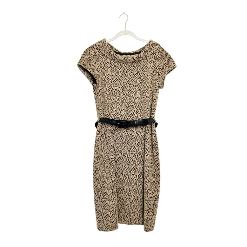 Jones New York Cap Sleeve Belted Print Sheath Dress in Brown / Black - Sz 12